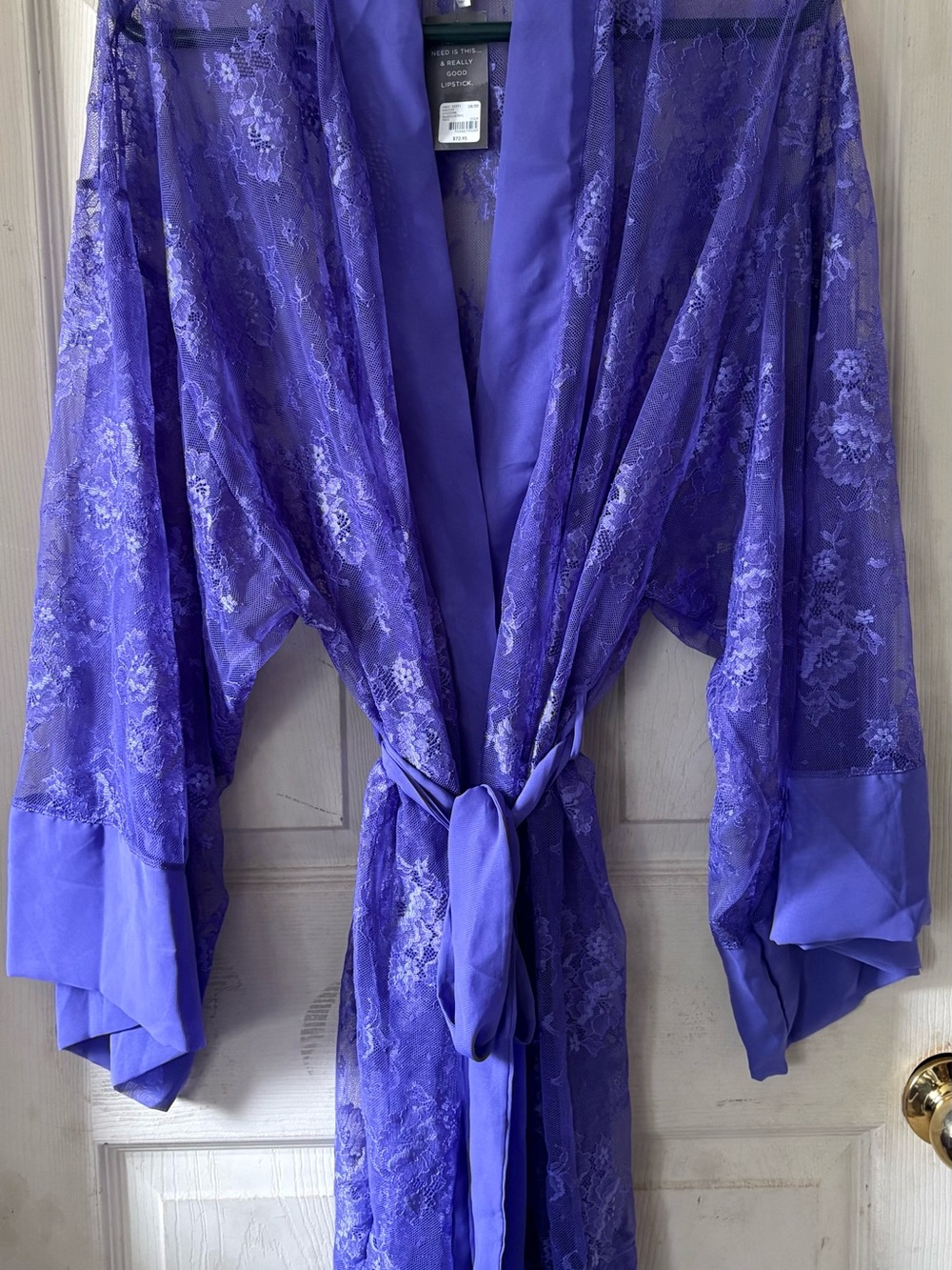 Cacique Sheer Lace Kimono Robe in Violet Purple